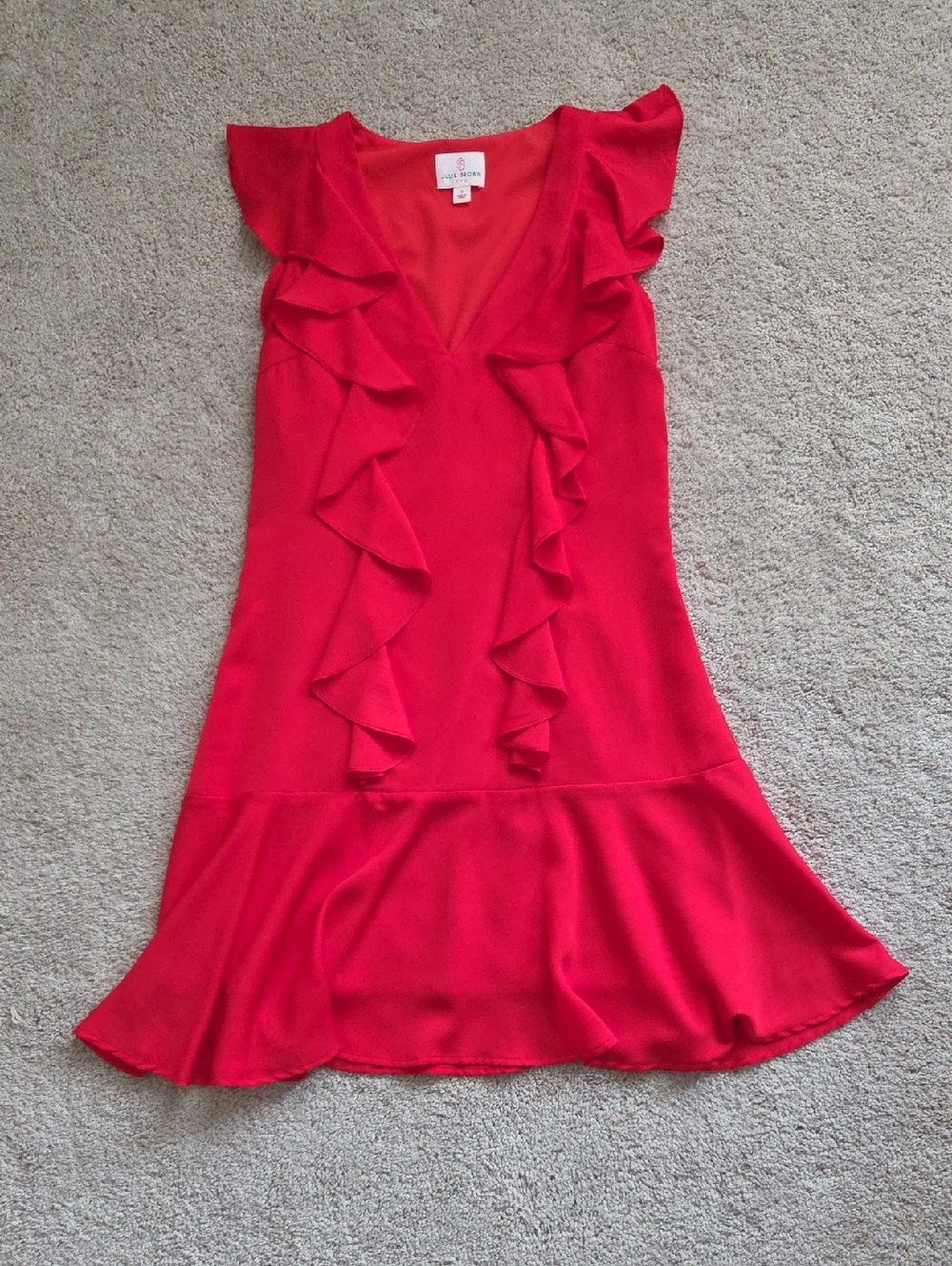 JB by Julie Brown Red Ruffle V-Neck Mini Dress